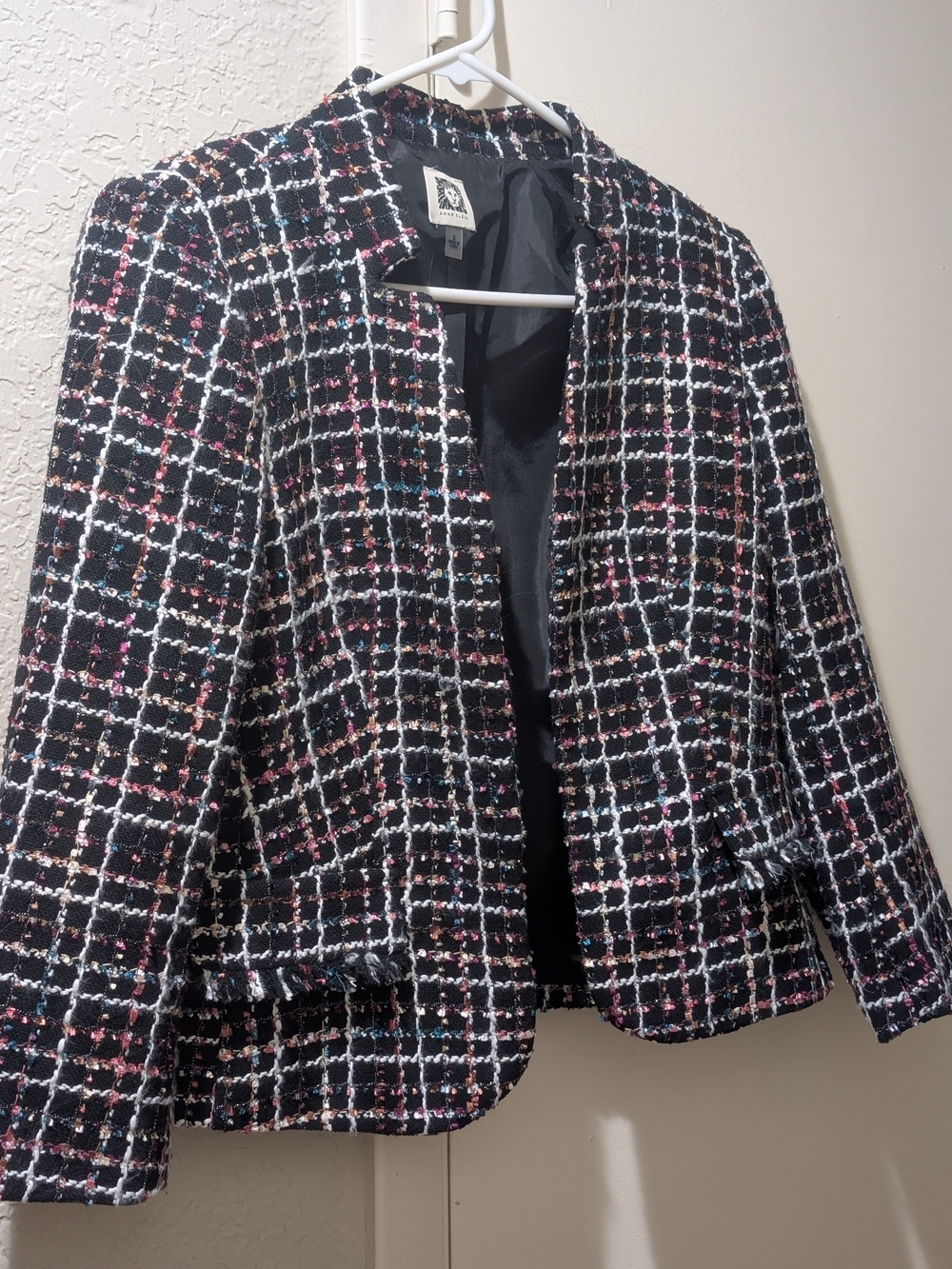 Anne Klein Classic Black Tweed Open-Front Women's Jacket